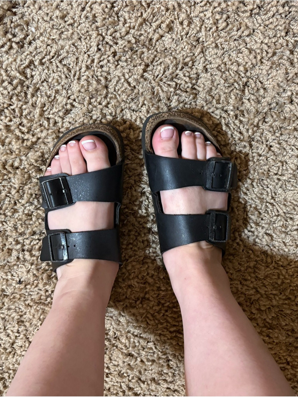 Well Worn Birkenstock Black Two-Buckle Slide Sandals
